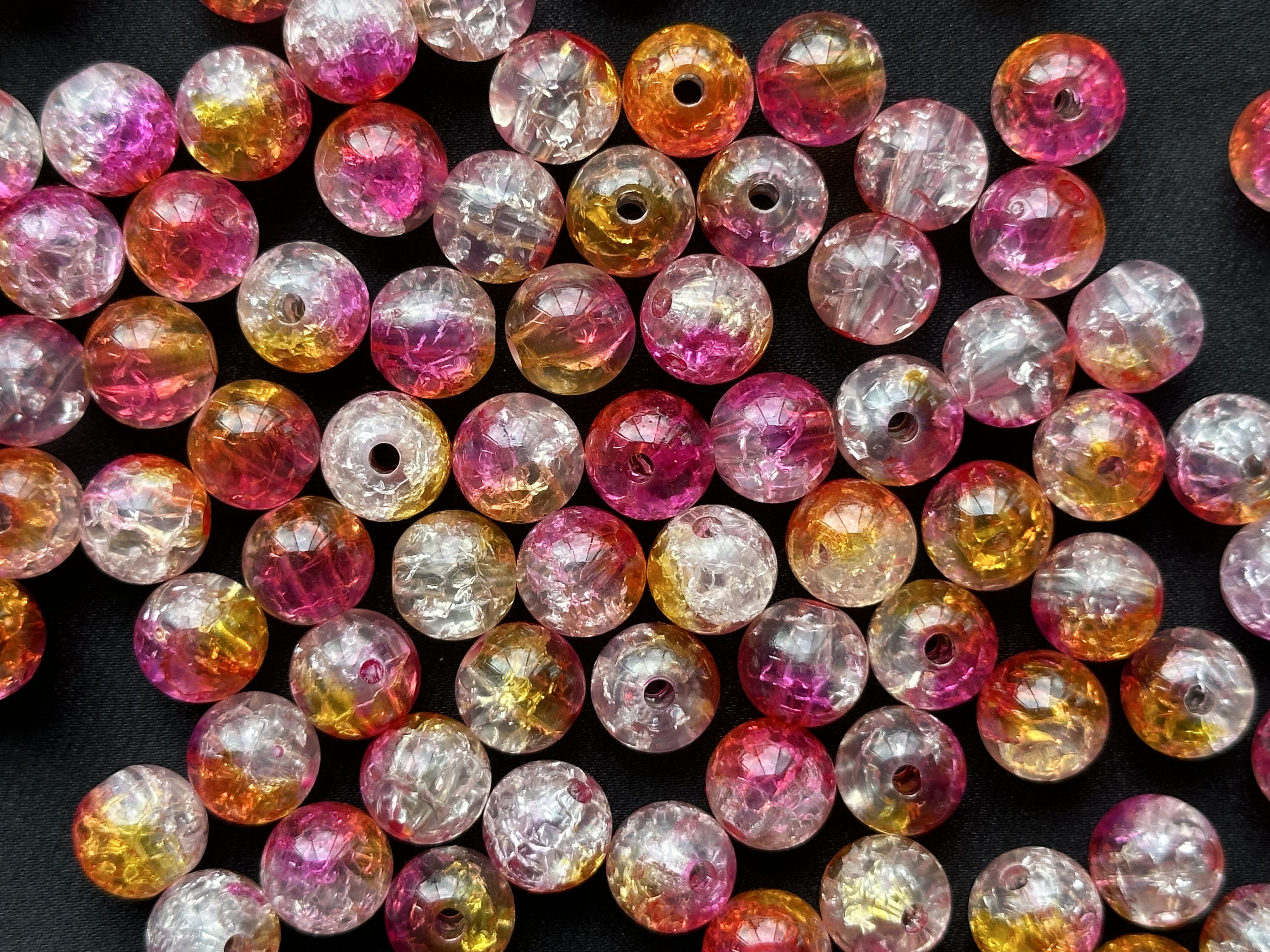 Turuncu & Pembe Renkli Şeffaf Yuvarlak Boncuk